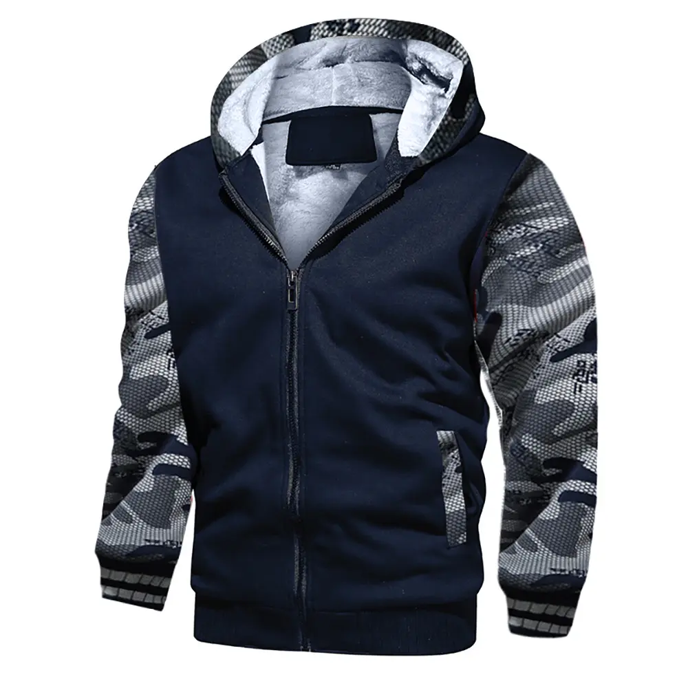 Men's Fleece Jacket Camouflage Thicken Jackets Hooded Coat Winter Long Sleeve Down Coats Casual Streetwear Men's Hoodies