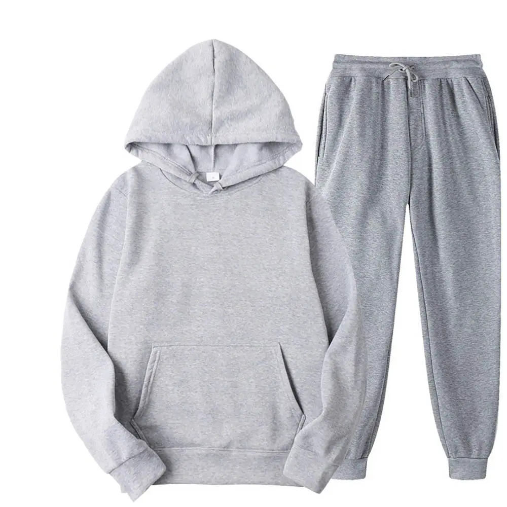 Fashion Men's Tracksuit Sets Hoodie and Pants Women Solid Color Hooded Pullover+Pants Suit Casual Sportswear Sets Male