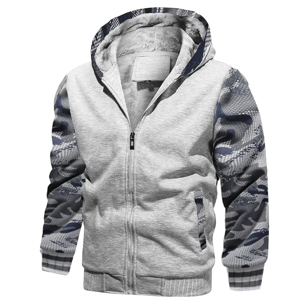 Men's Fleece Jacket Camouflage Thicken Jackets Hooded Coat Winter Long Sleeve Down Coats Casual Streetwear Men's Hoodies