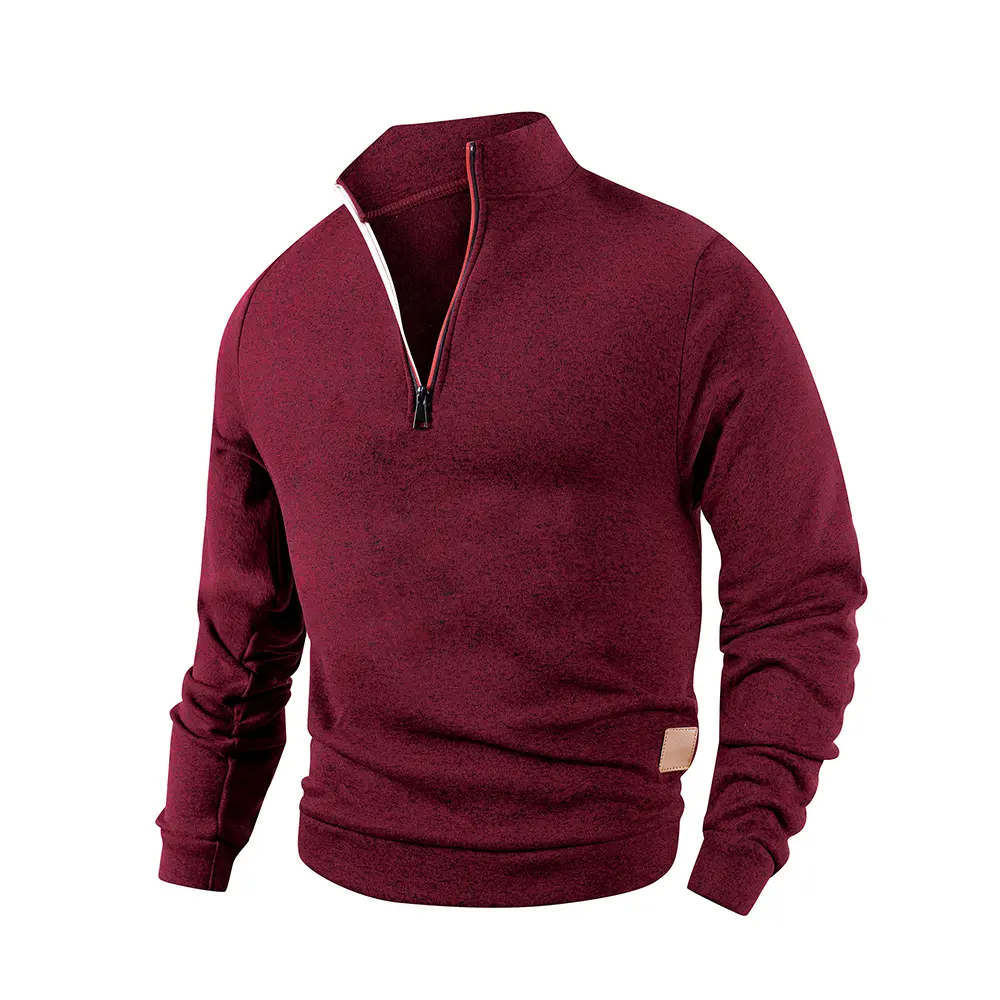 Autumn Men's Long Sleeve Pullover Solid Color Half Zipper Sweaters V-neck Male Casual Daily Warm Sweatshirts Coats