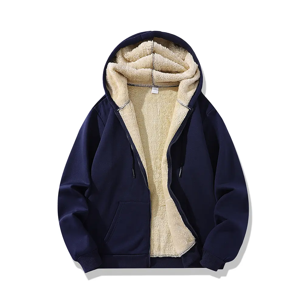High Quality Fleece Jackets Men's Winter Plus-Size Jacket  Windproof Warm Thick Coat Solid Color Cotton Jacket Men Hooded Coats