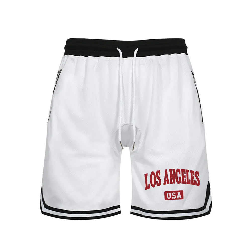 Sports Shorts Men's Letters Printed Basketball Quick Drying Stretch Mesh Three-Quarter Pants Drawstring Casual Breathable Short