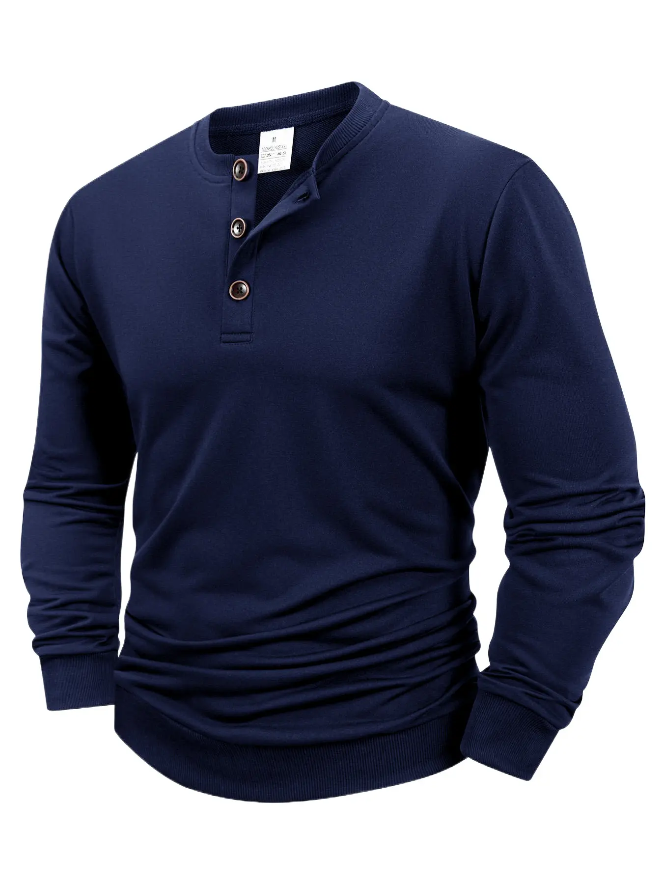 Autumn Men's Button Long Sleeve Henley Neck T-Shirt Casual Solid Color Breathable Sweatshirts Men Clothing Outdoor Streetwear