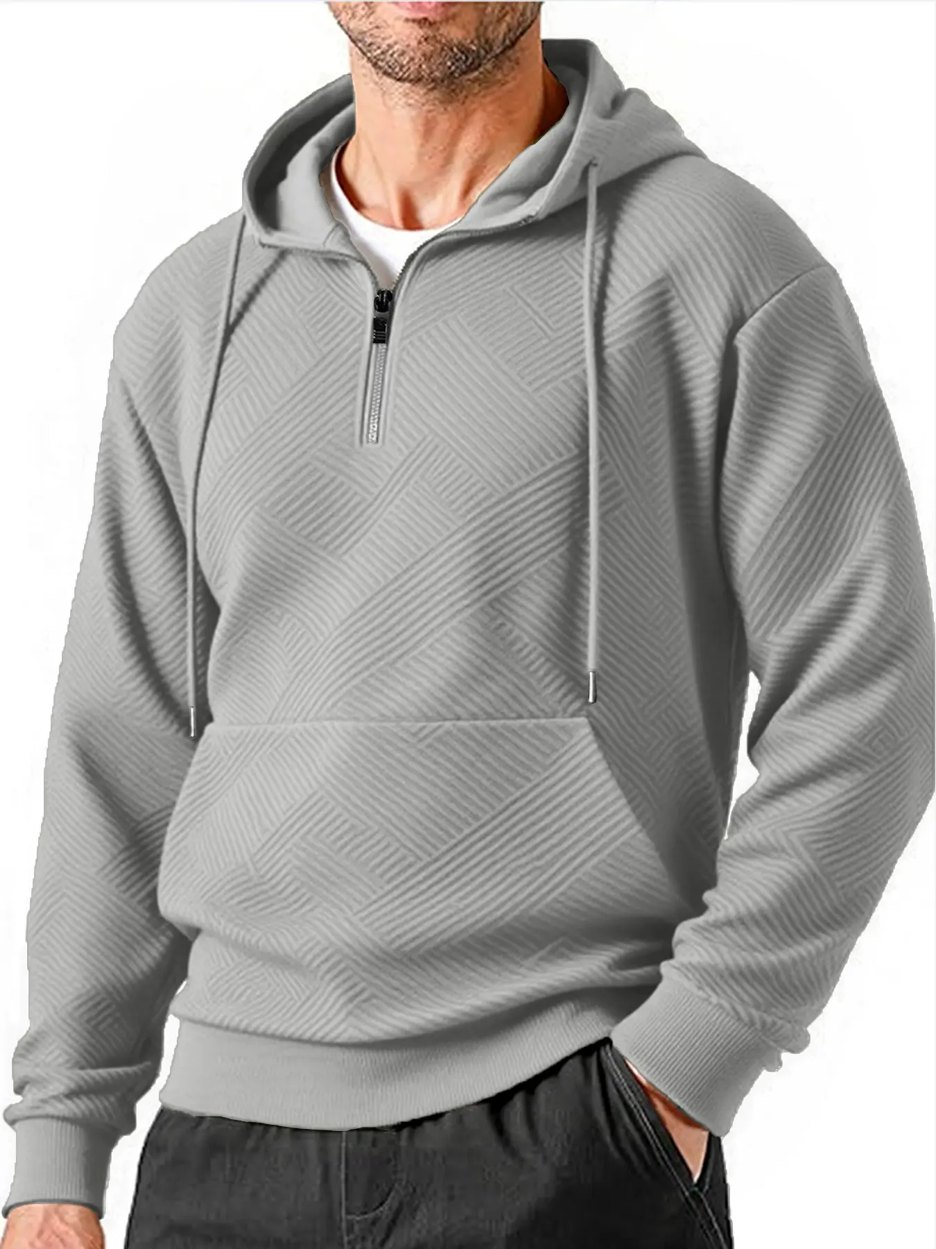 Autumn Men's Warm Zipper Neck Hoodies Loose Pullover Fashion Long Sleeve Sweatshirt  Casual Outdoor Men Hoodie