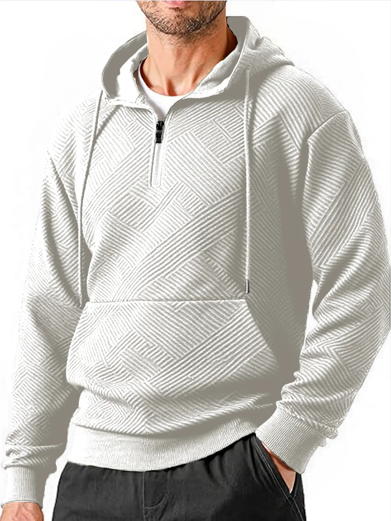 Autumn Men's Warm Zipper Neck Hoodies Loose Pullover Fashion Long Sleeve Sweatshirt  Casual Outdoor Men Hoodie