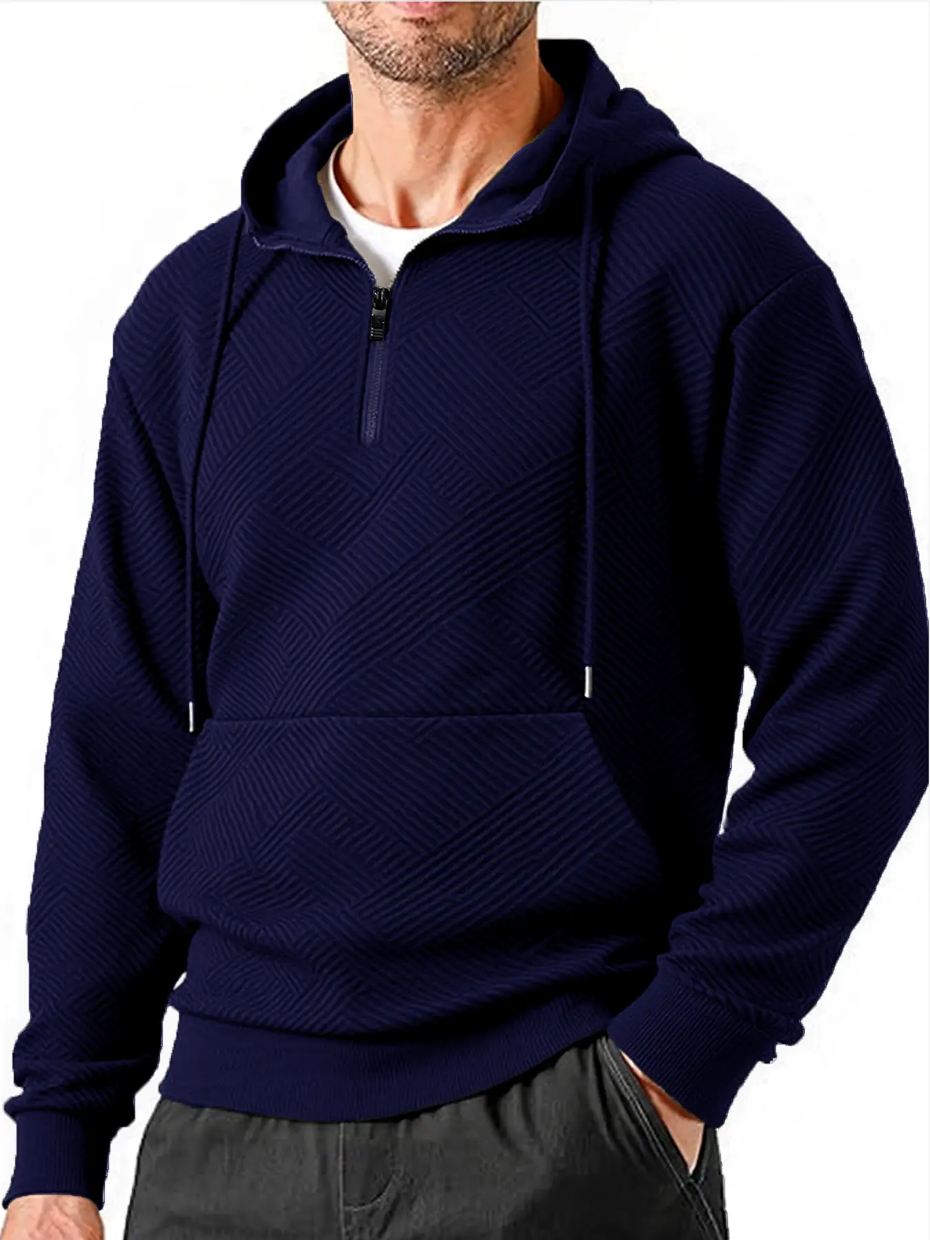 Autumn Men's Warm Zipper Neck Hoodies Loose Pullover Fashion Long Sleeve Sweatshirt  Casual Outdoor Men Hoodie