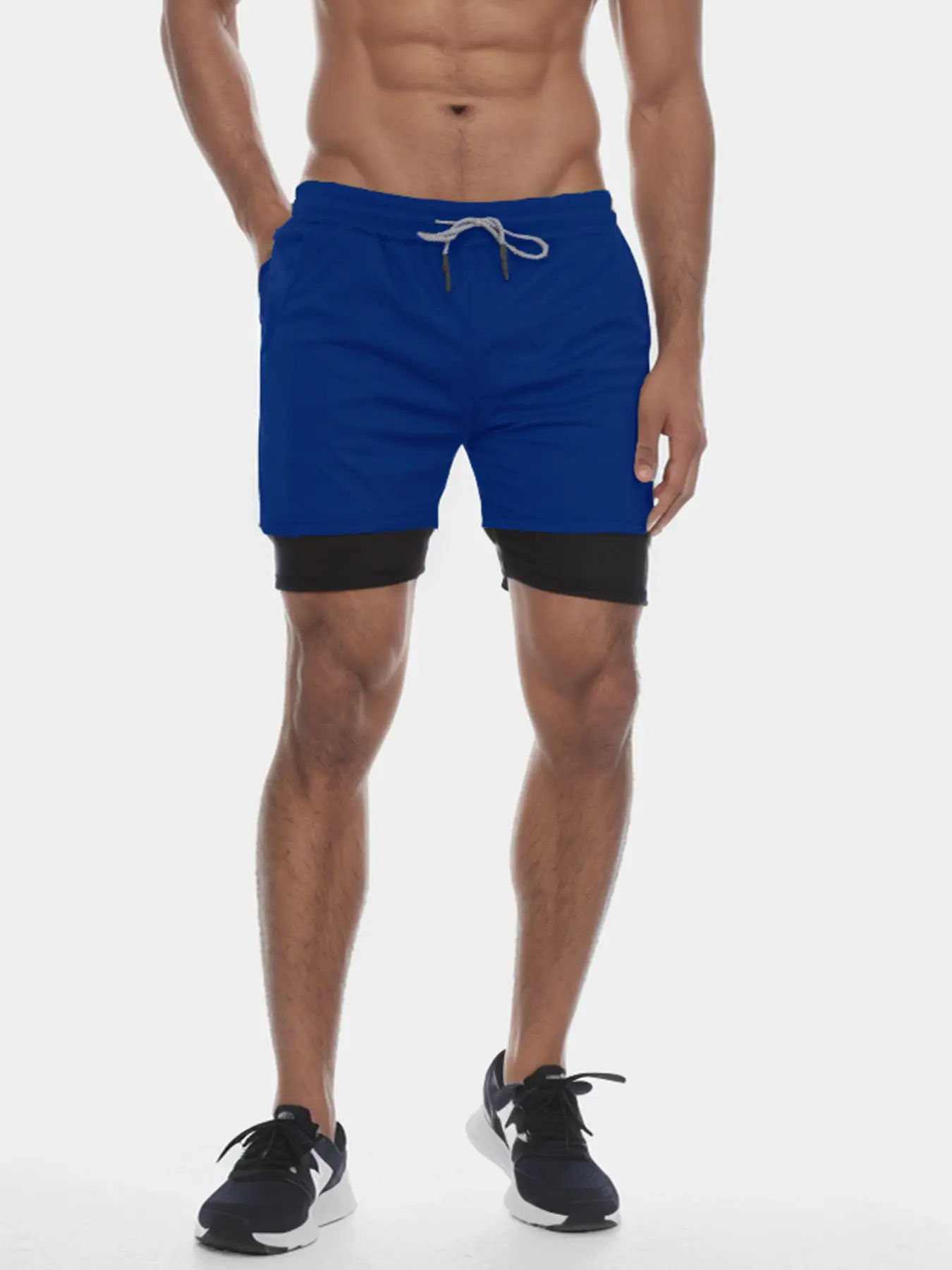 Men's 2-in-1 Sports Fitness Shorts Drawstring Mesh Lining Elastic Waist Breathable Quick Dry Training Double Layered Shorts