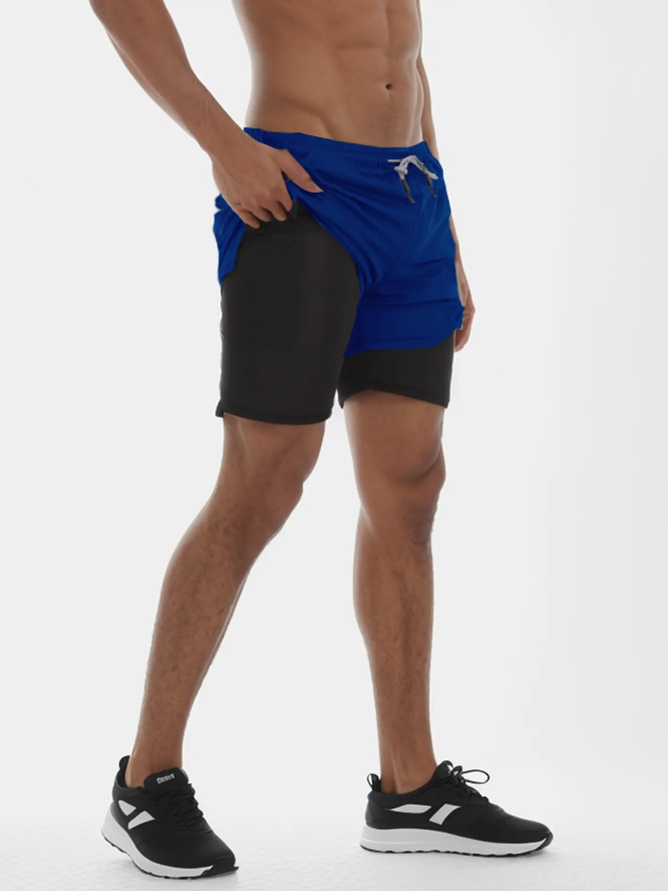 Men's 2-in-1 Sports Fitness Shorts Drawstring Mesh Lining Elastic Waist Breathable Quick Dry Training Double Layered Shorts