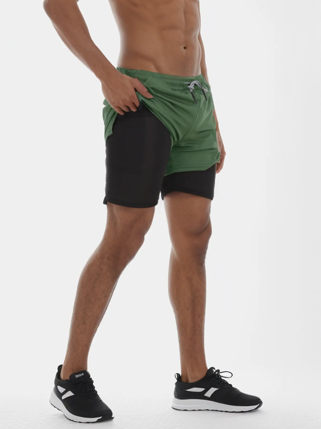 Men's 2-in-1 Sports Fitness Shorts Drawstring Mesh Lining Elastic Waist Breathable Quick Dry Training Double Layered Shorts