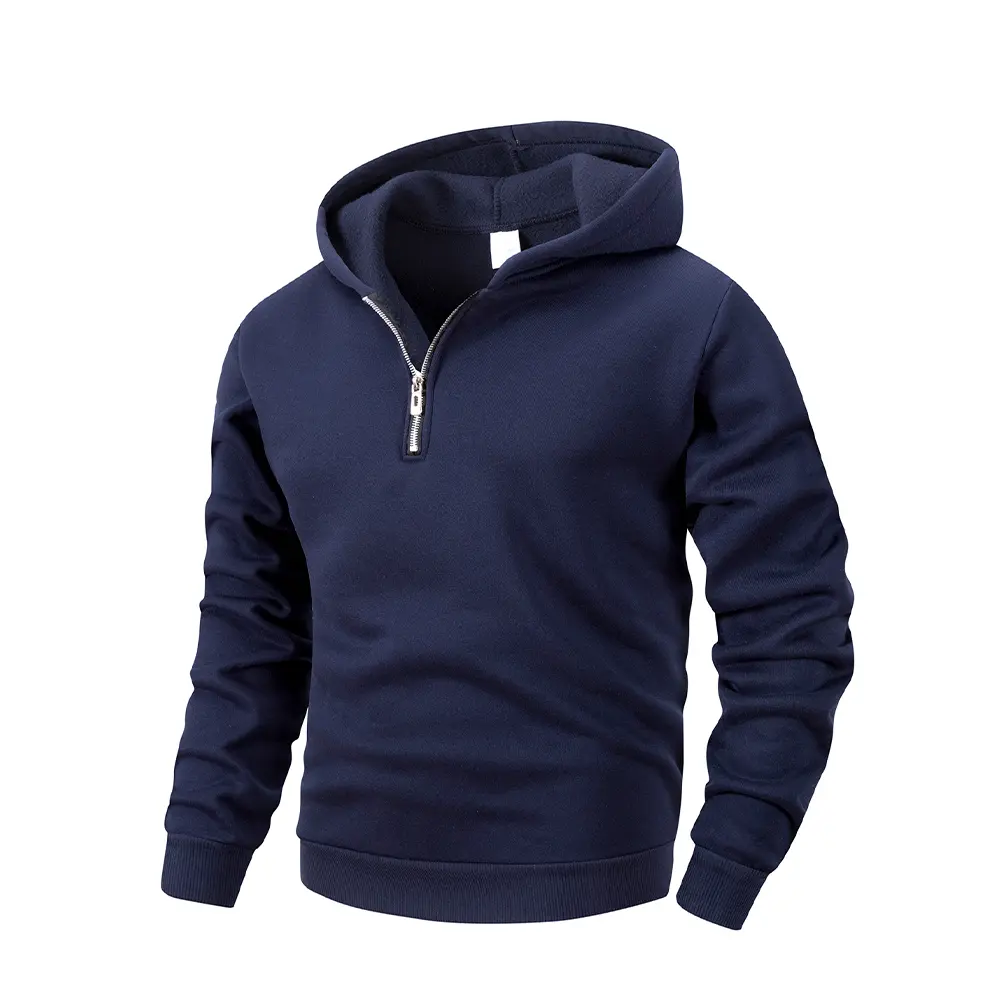 Men's Half Zipper Hooded Sweatshirts Solid Color Long Sleeve Streetwear Warm Jacket Casual Loose Pullover Fashion Sweatshirt Top