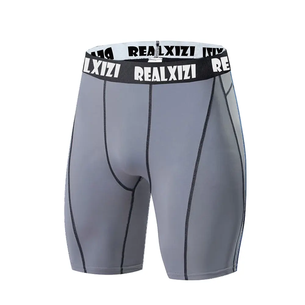 New Male Fitness Quick-Drying Tight Shorts Elastic Compression Leggings Training Pants Men Running Shorts Black Gray S-3XL