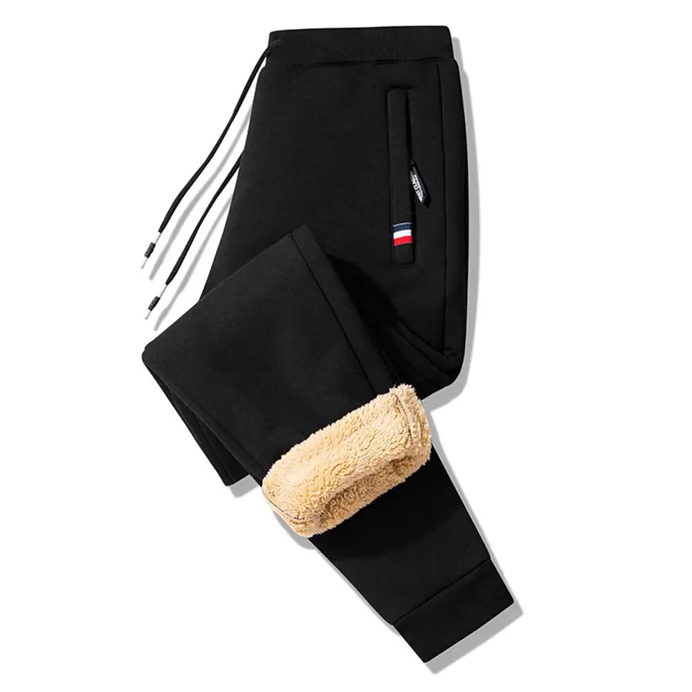 Winter Lambswool Warm Casual Pants Men's Fitness Jogging Sweatpants Male Solid Drawstring Bottoms Fleece Straight Trousers