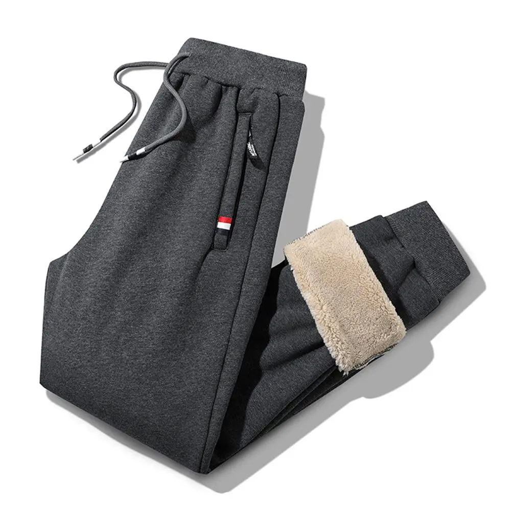 Winter Lambswool Warm Casual Pants Men's Fitness Jogging Sweatpants Male Solid Drawstring Bottoms Fleece Straight Trousers