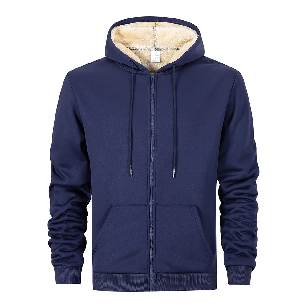 Winter Lambswool Zipper Hoodies Thicken Warm Jackets Long Sleeve Sweatshirts Casual Sports Fleece Black Coats Hooded Men Coat