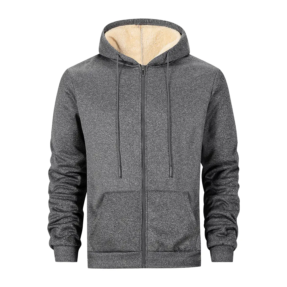 Winter Lambswool Zipper Hoodies Thicken Warm Jackets Long Sleeve Sweatshirts Casual Sports Fleece Black Coats Hooded Men Coat