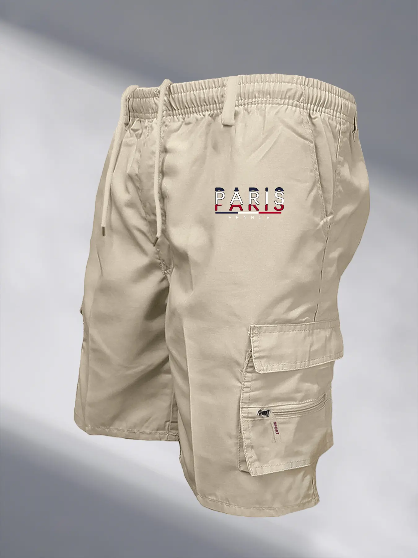 Men's Paris Printed Cargo Shorts Fashion Casual Multi-pockets Work Shorts Outdoor Loose Elastic Waist Running Shorts Sweatpants