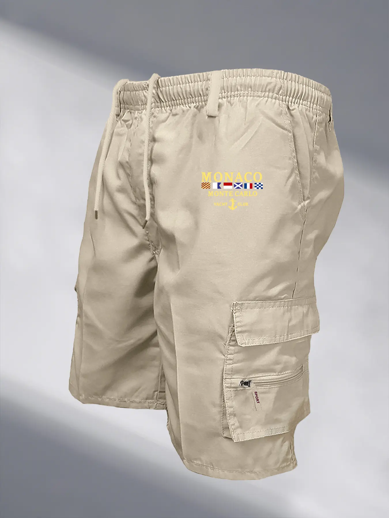 Monaco Printed Men's Cargo Shorts Summer Casual Loose Knee-length Shorts Multi-pockets Elastic Waist Male Work Short Pants