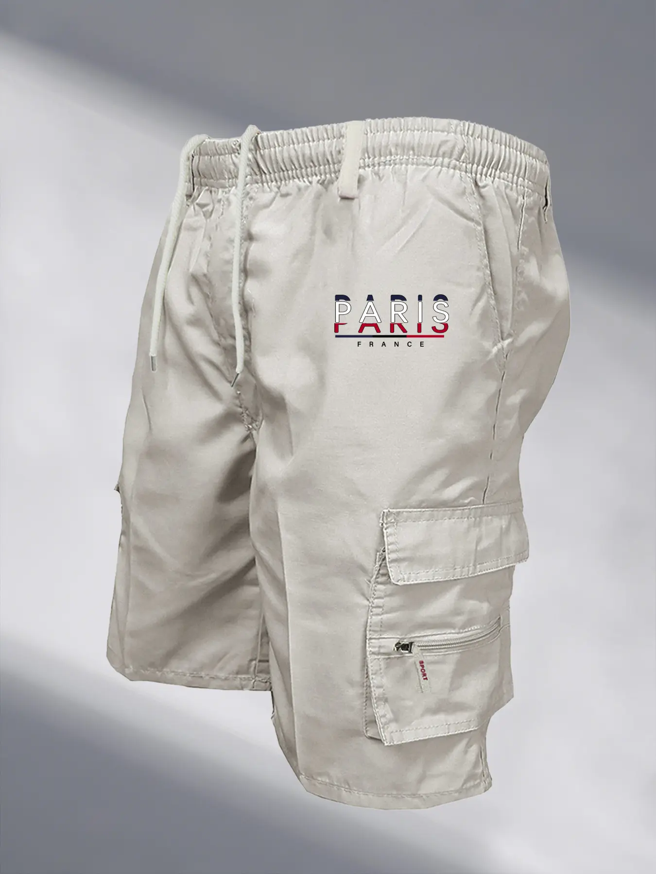Men's Paris Printed Cargo Shorts Fashion Casual Multi-pockets Work Shorts Outdoor Loose Elastic Waist Running Shorts Sweatpants