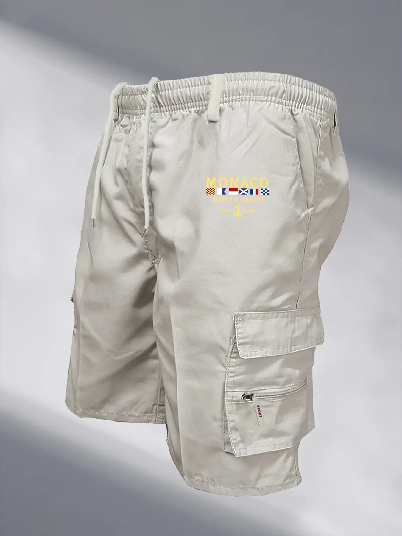 Monaco Printed Men's Cargo Shorts Summer Casual Loose Knee-length Shorts Multi-pockets Elastic Waist Male Work Short Pants