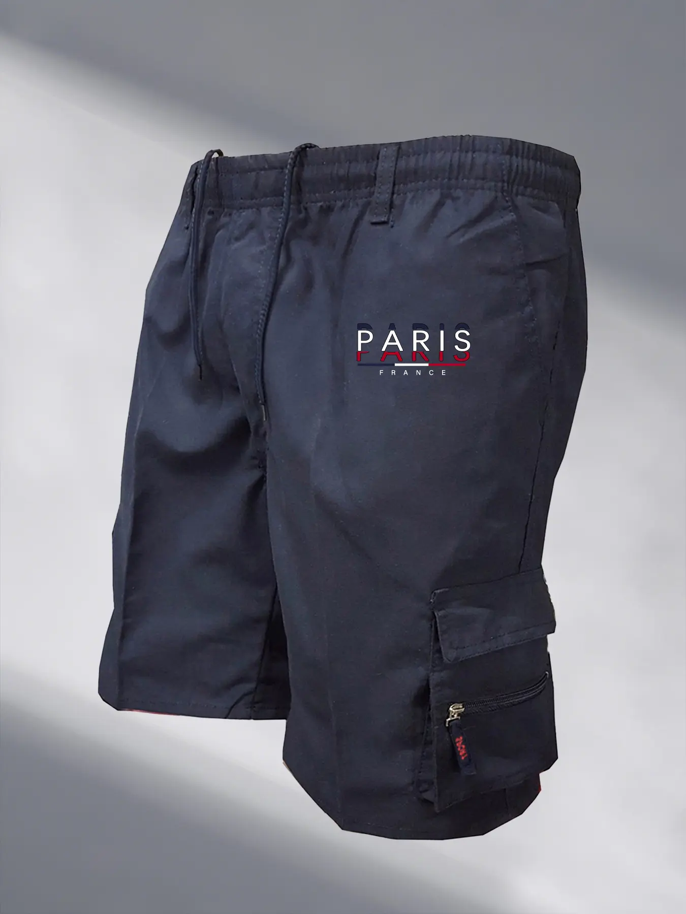 Men's Paris Printed Cargo Shorts Fashion Casual Multi-pockets Work Shorts Outdoor Loose Elastic Waist Running Shorts Sweatpants