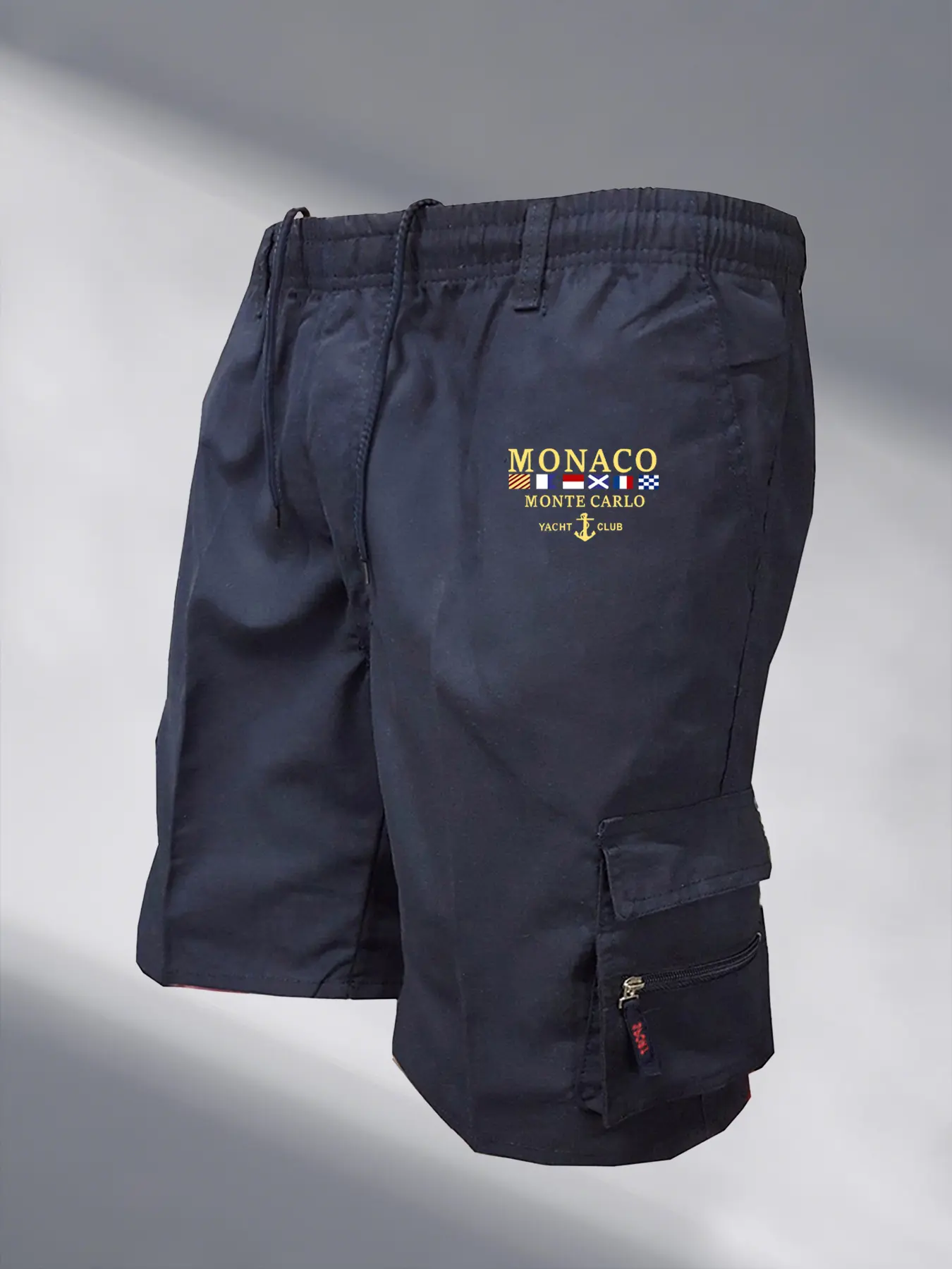 Monaco Printed Men's Cargo Shorts Summer Casual Loose Knee-length Shorts Multi-pockets Elastic Waist Male Work Short Pants