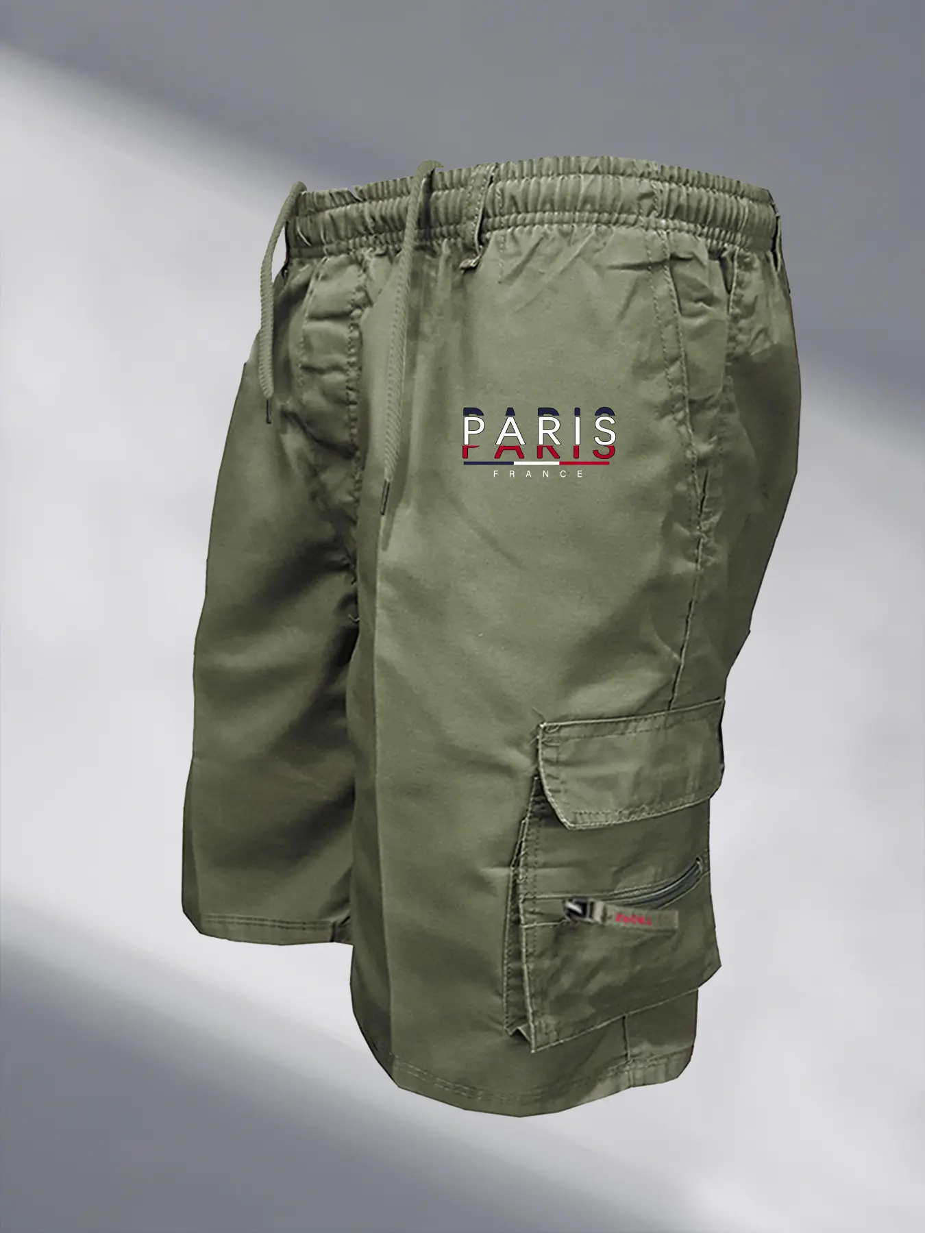Men's Paris Printed Cargo Shorts Fashion Casual Multi-pockets Work Shorts Outdoor Loose Elastic Waist Running Shorts Sweatpants
