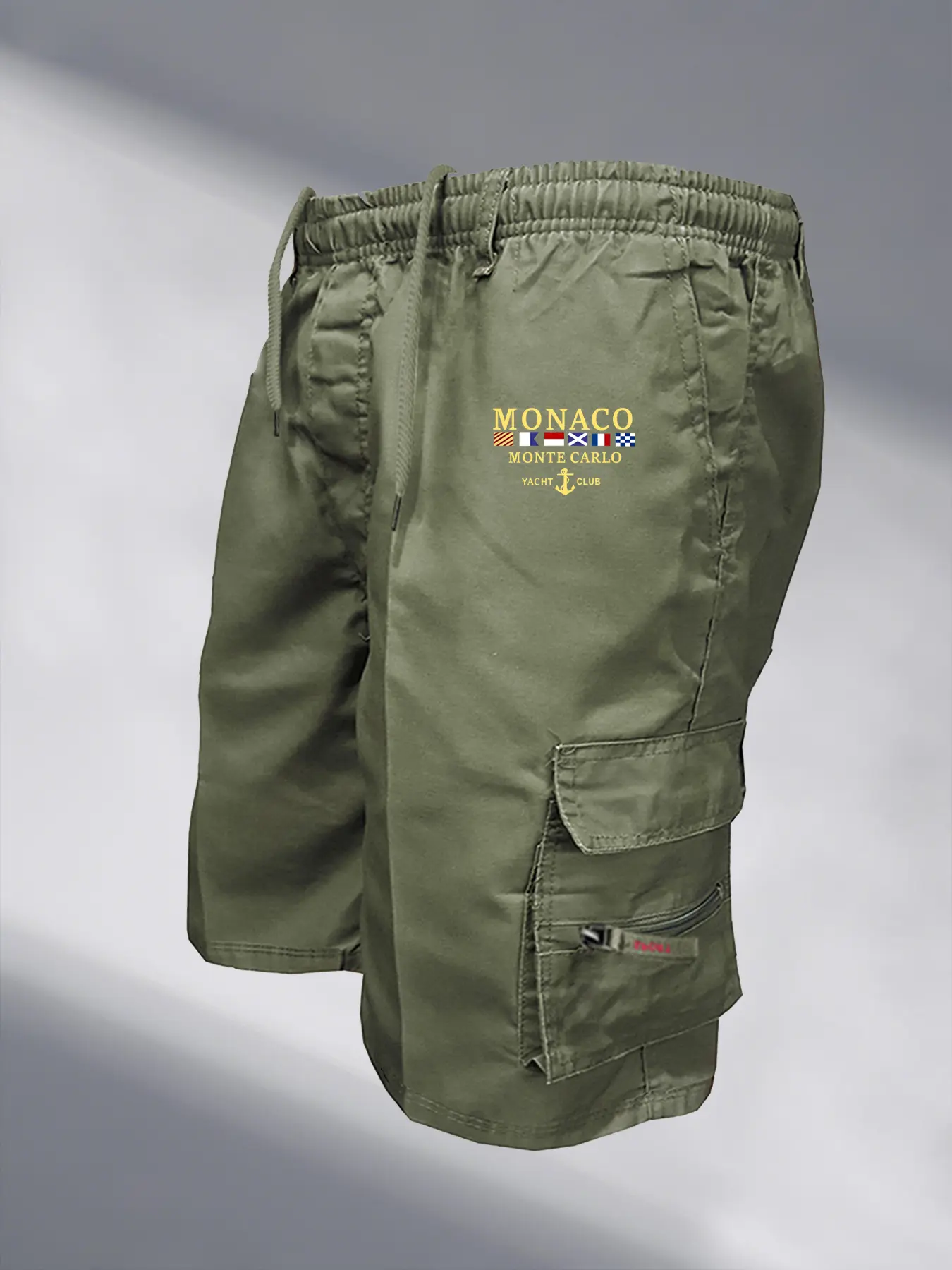 Monaco Printed Men's Cargo Shorts Summer Casual Loose Knee-length Shorts Multi-pockets Elastic Waist Male Work Short Pants
