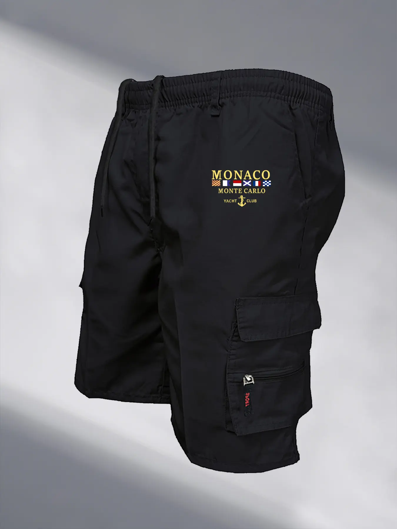 Monaco Printed Men's Cargo Shorts Summer Casual Loose Knee-length Shorts Multi-pockets Elastic Waist Male Work Short Pants