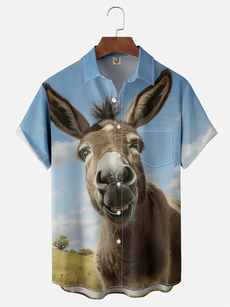 Funny Donkey 3D Print Hawaiian Shirts For Men Women Hip Hop Streetwear Lapel Button Shirts Novelty Style Trend Women Blouse Y2k