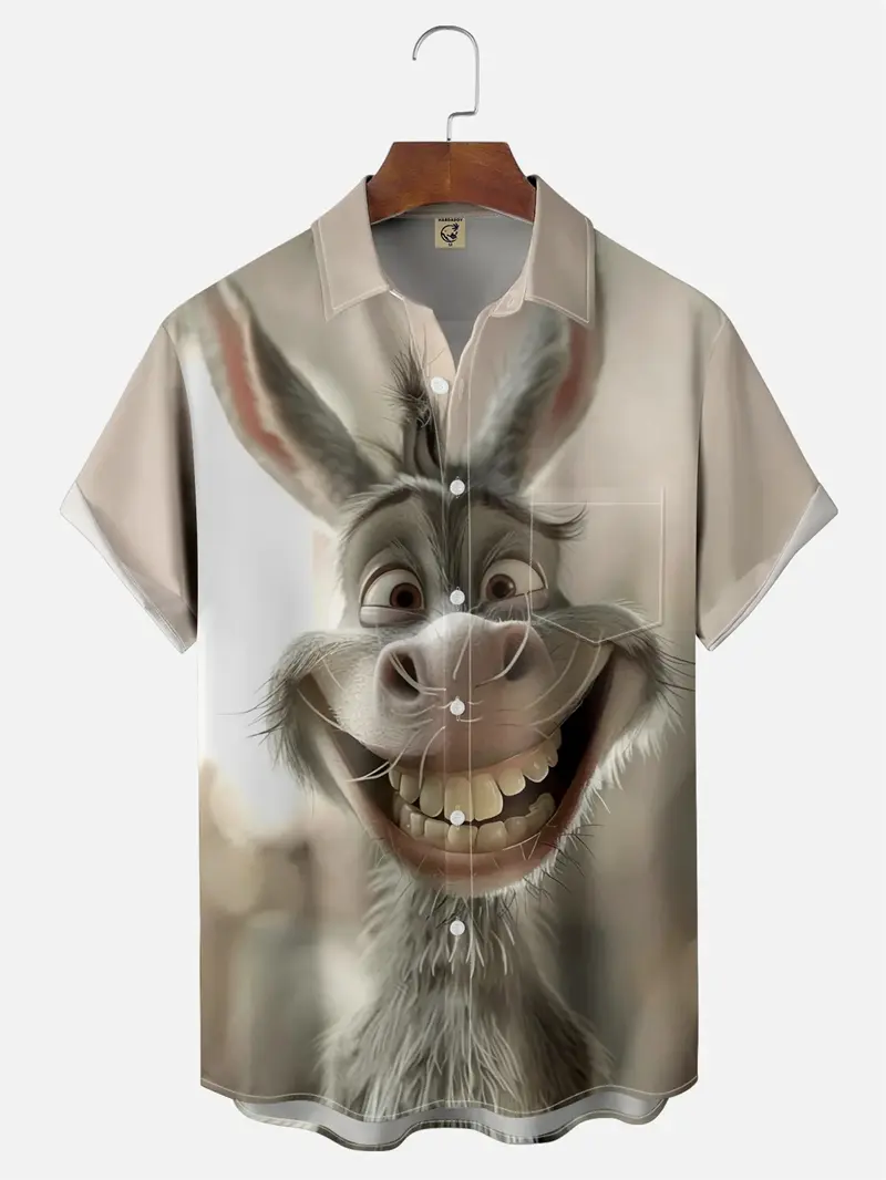 Funny Donkey 3D Print Hawaiian Shirts For Men Women Hip Hop Streetwear Lapel Button Shirts Novelty Style Trend Women Blouse Y2k