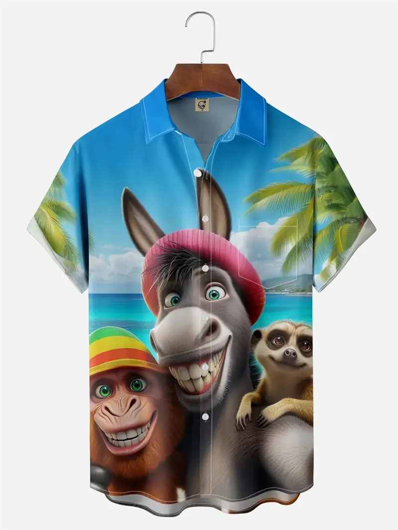 Funny Donkey 3D Print Hawaiian Shirts For Men Women Hip Hop Streetwear Lapel Button Shirts Novelty Style Trend Women Blouse Y2k