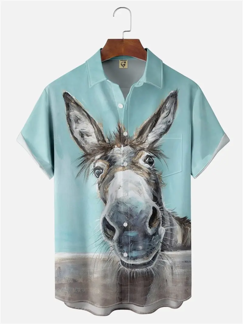 Funny Donkey 3D Print Hawaiian Shirts For Men Women Hip Hop Streetwear Lapel Button Shirts Novelty Style Trend Women Blouse Y2k