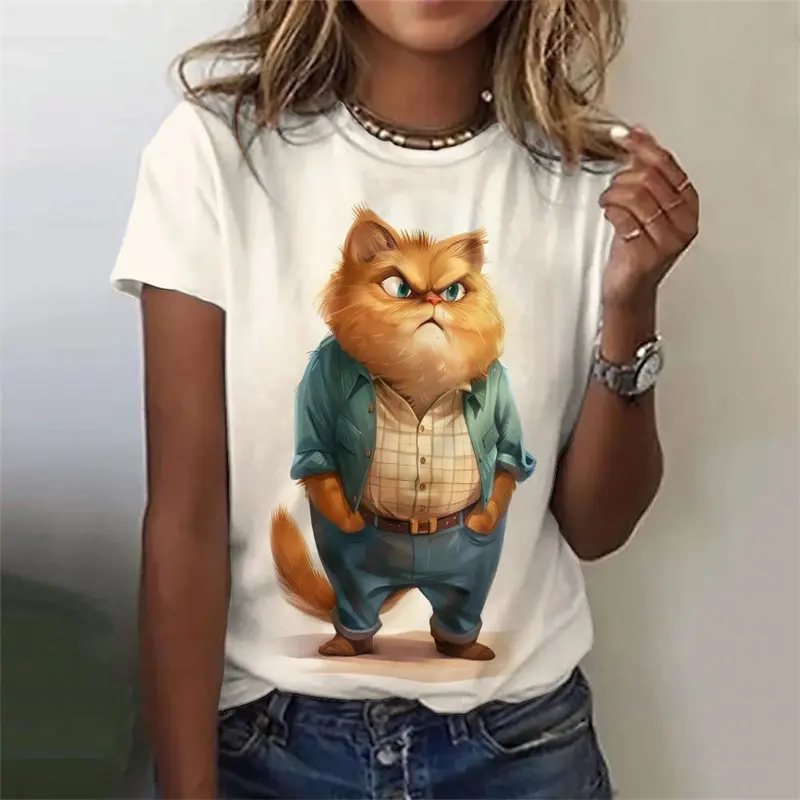 Funny Fat Cat 3D Printed T Shirts For Woman Girls Cute Animal Print Tees Tops Female Casual Streetwear Y2K Harajuku Clothing