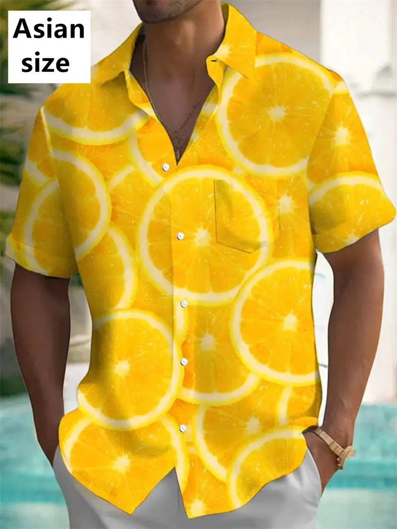 Summer Fruit Men's Shirt Summer Aloha Shirt 3D Print Lemon Banana Corn Graphic Blouse Unisex Holiday Tropical Short Sleeve Shirt