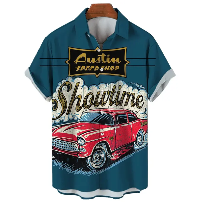 Vintage Car Graphic Hawaii Beach Shirt Men 3D Print Retro Tropic Coconut Tree Short Sleeve Shirts Fashion Hrajuku Women Clothing