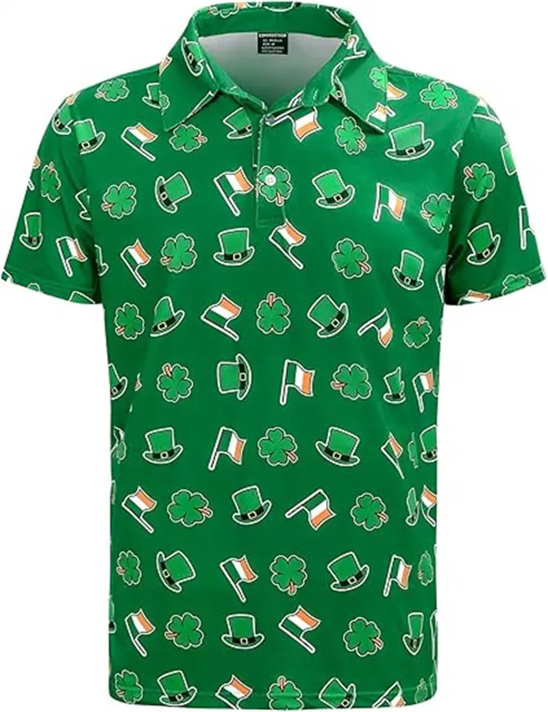 2025 New St.Patrick's Day Men's Polo Shirt Fashion Casual Golf Shirt Clover Outdoor Streetwear Women Short Sleeves POLO Shirts
