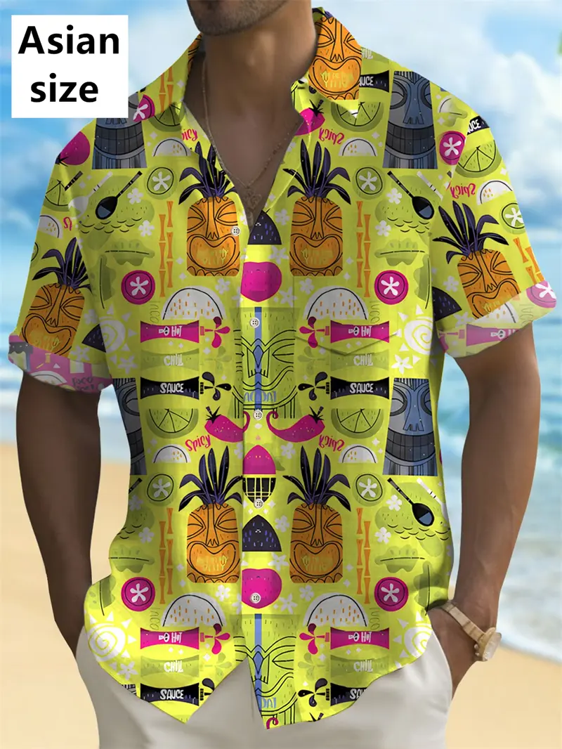 Summer Fruit Men's Shirt Summer Aloha Shirt 3D Print Lemon Banana Corn Graphic Blouse Unisex Holiday Tropical Short Sleeve Shirt