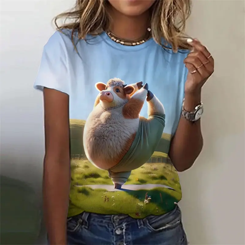 Funny Fat Cat 3D Printed T Shirts For Woman Girls Cute Animal Print Tees Tops Female Casual Streetwear Y2K Harajuku Clothing
