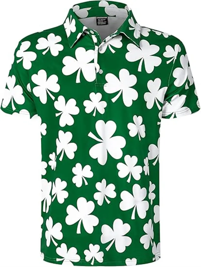 2025 New St.Patrick's Day Men's Polo Shirt Fashion Casual Golf Shirt Clover Outdoor Streetwear Women Short Sleeves POLO Shirts