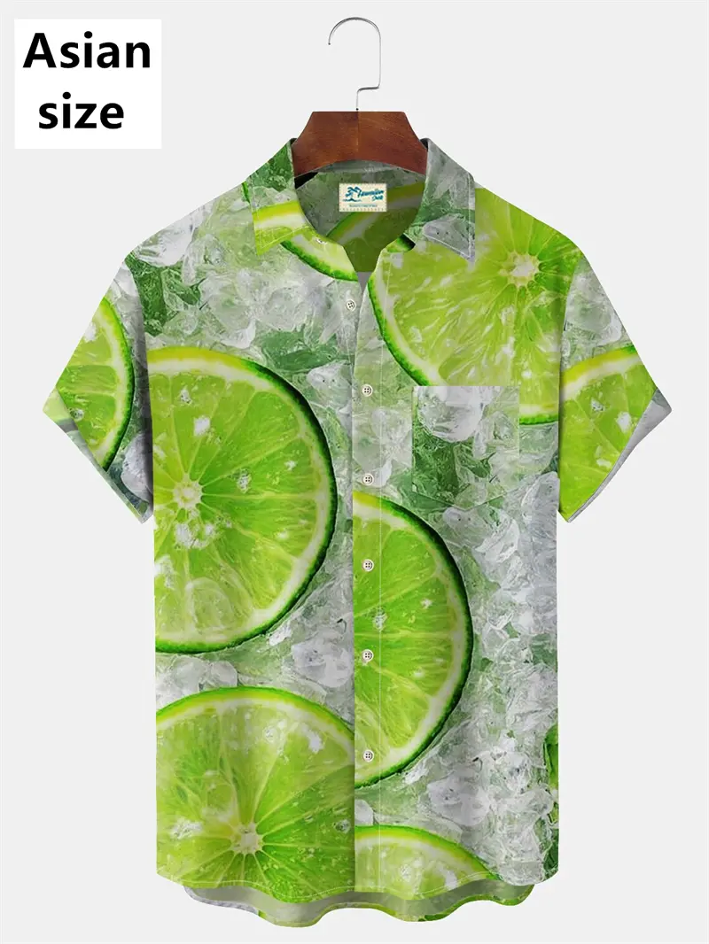 Summer Fruit Men's Shirt Summer Aloha Shirt 3D Print Lemon Banana Corn Graphic Blouse Unisex Holiday Tropical Short Sleeve Shirt