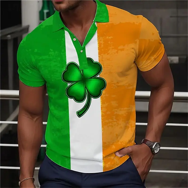2025 New St.Patrick's Day Men's Polo Shirt Fashion Casual Golf Shirt Clover Outdoor Streetwear Women Short Sleeves POLO Shirts
