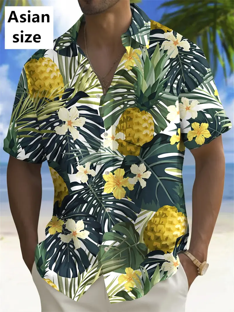 Summer Fruit Men's Shirt Summer Aloha Shirt 3D Print Lemon Banana Corn Graphic Blouse Unisex Holiday Tropical Short Sleeve Shirt