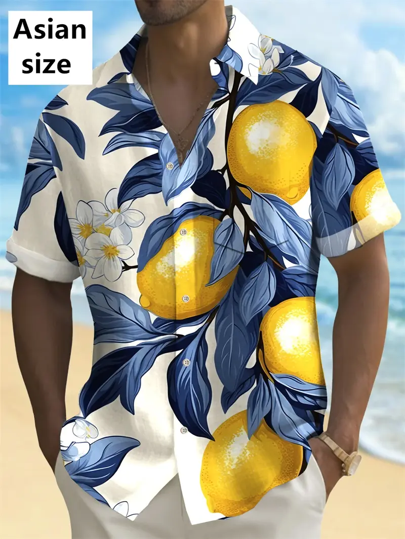 Summer Fruit Men's Shirt Summer Aloha Shirt 3D Print Lemon Banana Corn Graphic Blouse Unisex Holiday Tropical Short Sleeve Shirt