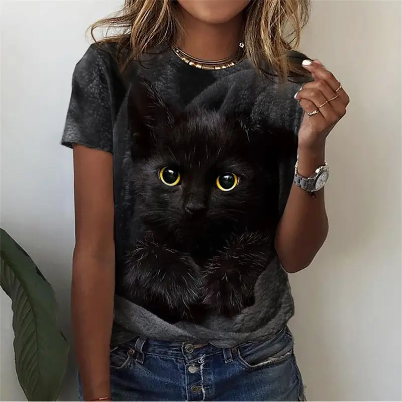 3d Kawaii Cat Printed T Shirt Women Clothing Funny Dog Animal Print Short Sleeve Tees Female Y2k Tops Girl Casual Fashion Tshirt