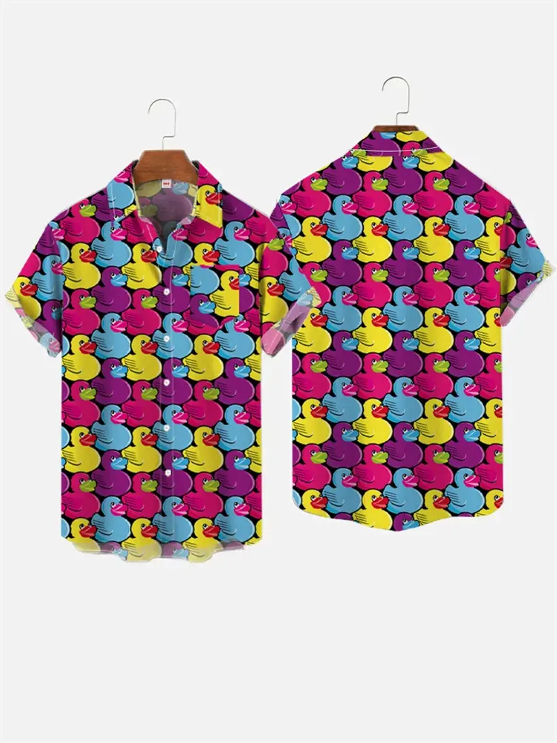 3D Print Animal Ducks Printing Shirts For Men Women Summer Fashion Fun Short Sleeve Button Shirts Funny Women Y2k Clothing Tops