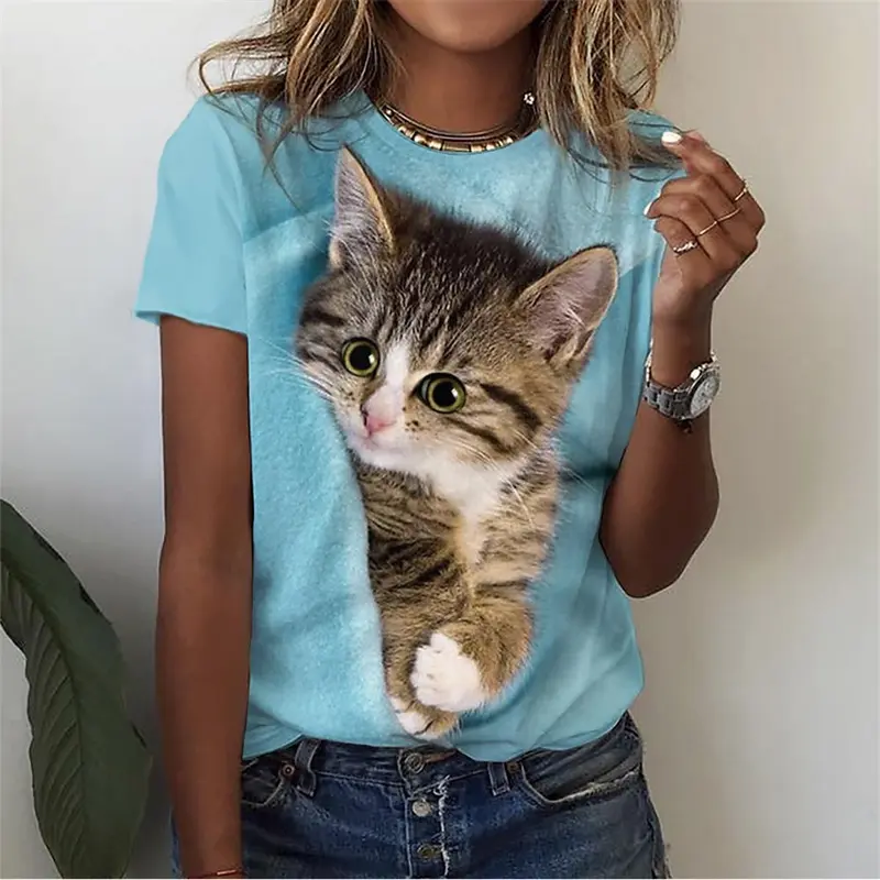 3d Kawaii Cat Printed T Shirt Women Clothing Funny Dog Animal Print Short Sleeve Tees Female Y2k Tops Girl Casual Fashion Tshirt