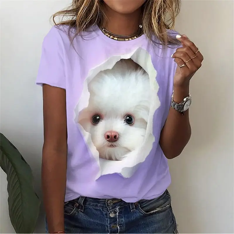 3d Kawaii Cat Printed T Shirt Women Clothing Funny Dog Animal Print Short Sleeve Tees Female Y2k Tops Girl Casual Fashion Tshirt