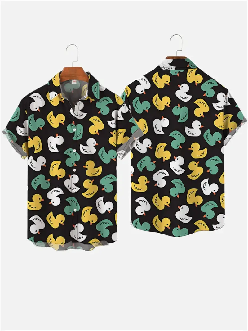 3D Print Animal Ducks Printing Shirts For Men Women Summer Fashion Fun Short Sleeve Button Shirts Funny Women Y2k Clothing Tops