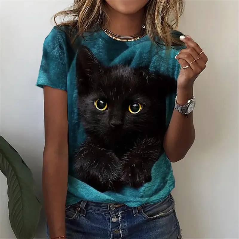 3d Kawaii Cat Printed T Shirt Women Clothing Funny Dog Animal Print Short Sleeve Tees Female Y2k Tops Girl Casual Fashion Tshirt
