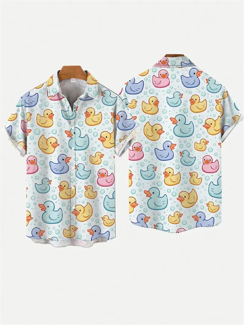 3D Print Animal Ducks Printing Shirts For Men Women Summer Fashion Fun Short Sleeve Button Shirts Funny Women Y2k Clothing Tops